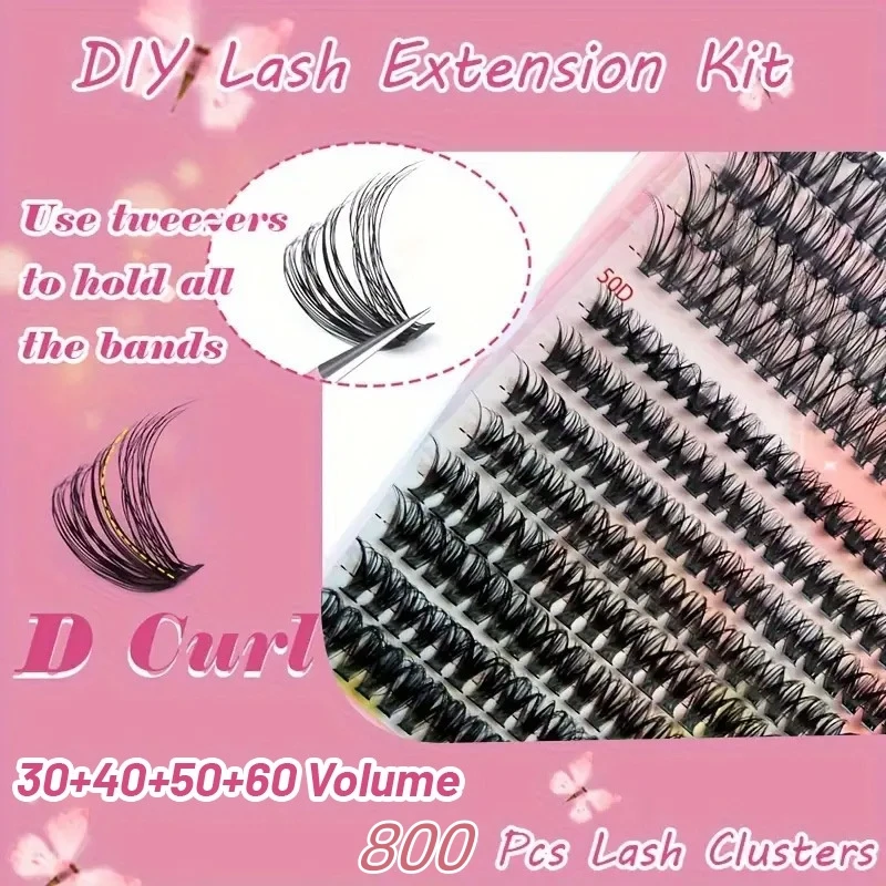 800pcs Lash Book Kit, 9-18mm, Tweezers, Bond & Seal, Glue Remover, Lash Brush, Waterproof False Eyelashes, Reusable Individual L