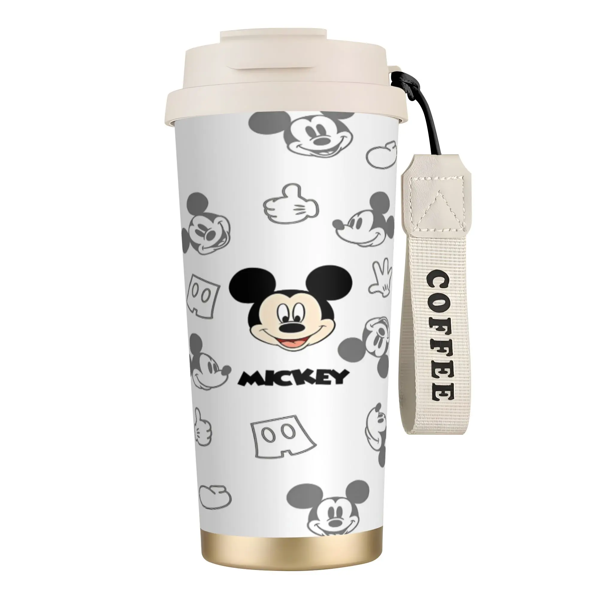 

Портативная термокружка с изображением Микки и Минни, большая вместимость, двухслойная кофейная чашка, герметичная вакуумная кружка из нержавеющей стали, посуда для напитков