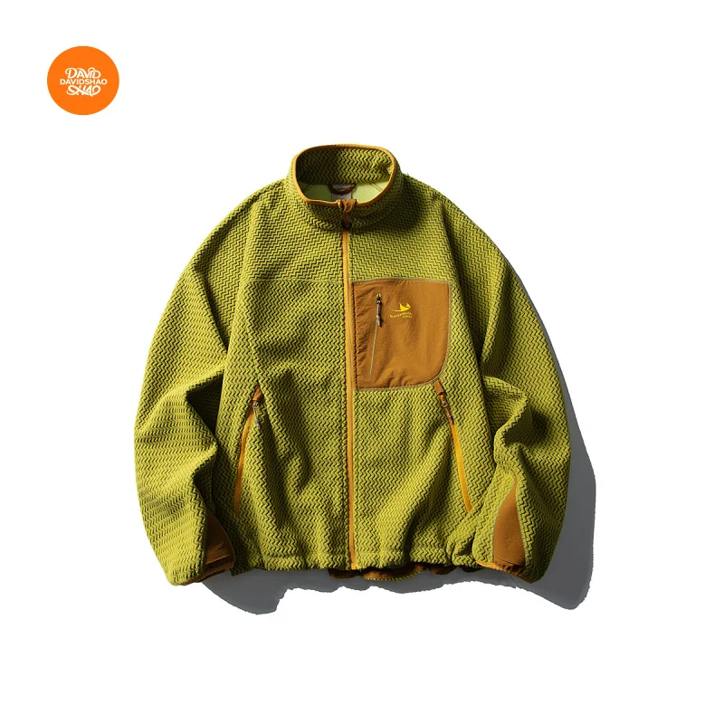 

DAVIDSHAO EU US Size High Quality Luxury Clothing Men Trendy Autumn Winter Wave Velvet Knitted Stand Collar Cardigan Jacket