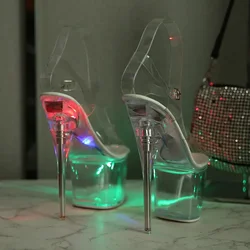 Women's Led Illuminated Sandals Clear Heel Size 34-43 Glowing Sandals Catwalk Pole Dancing Shoes Crystal Soles LFD-10368