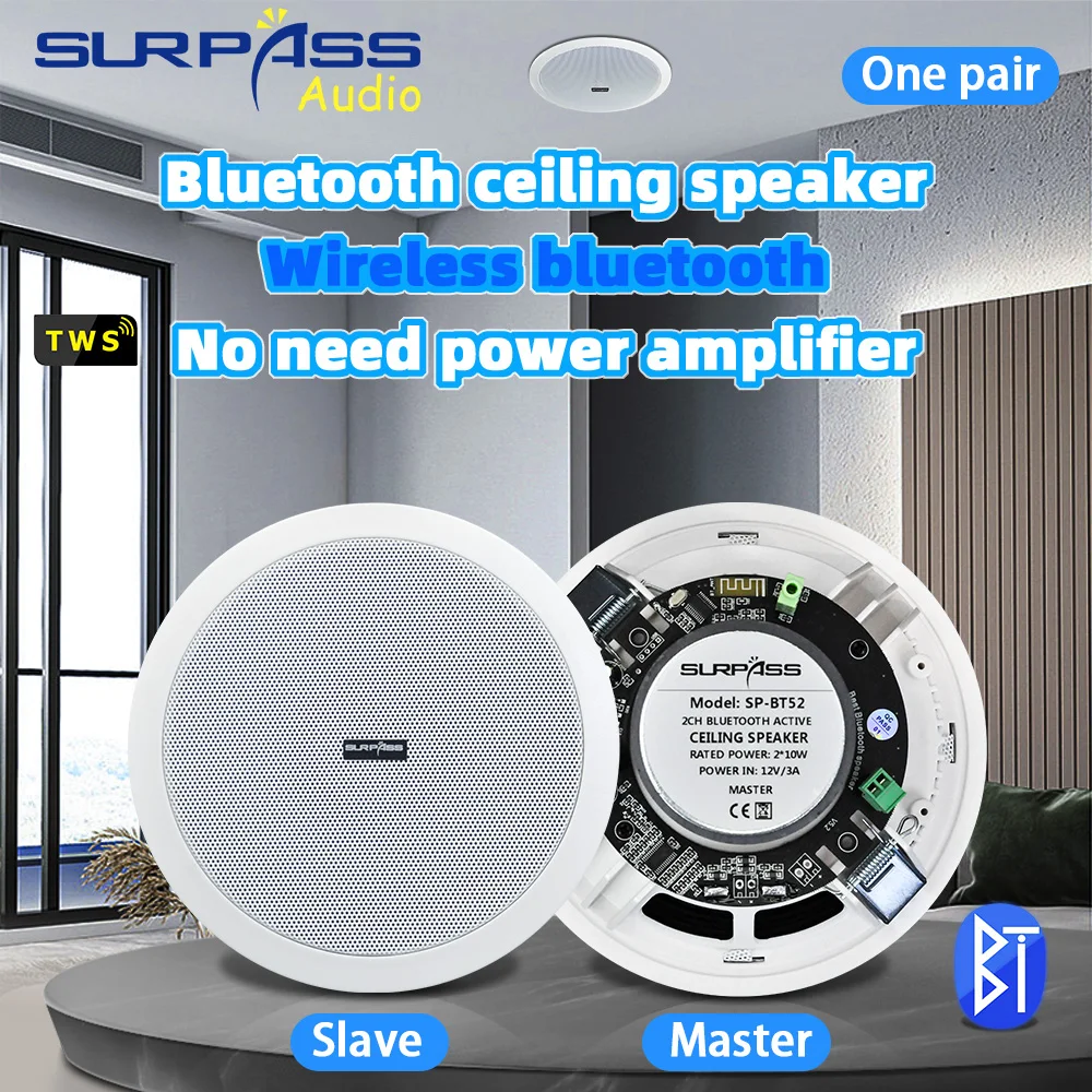 20W Ceiling Speaker System 6.5 inch Smart Bluetooth-compatible 5.0 Flush Mount Home Theater Sound In-Wall Loundspeaker Amplifier