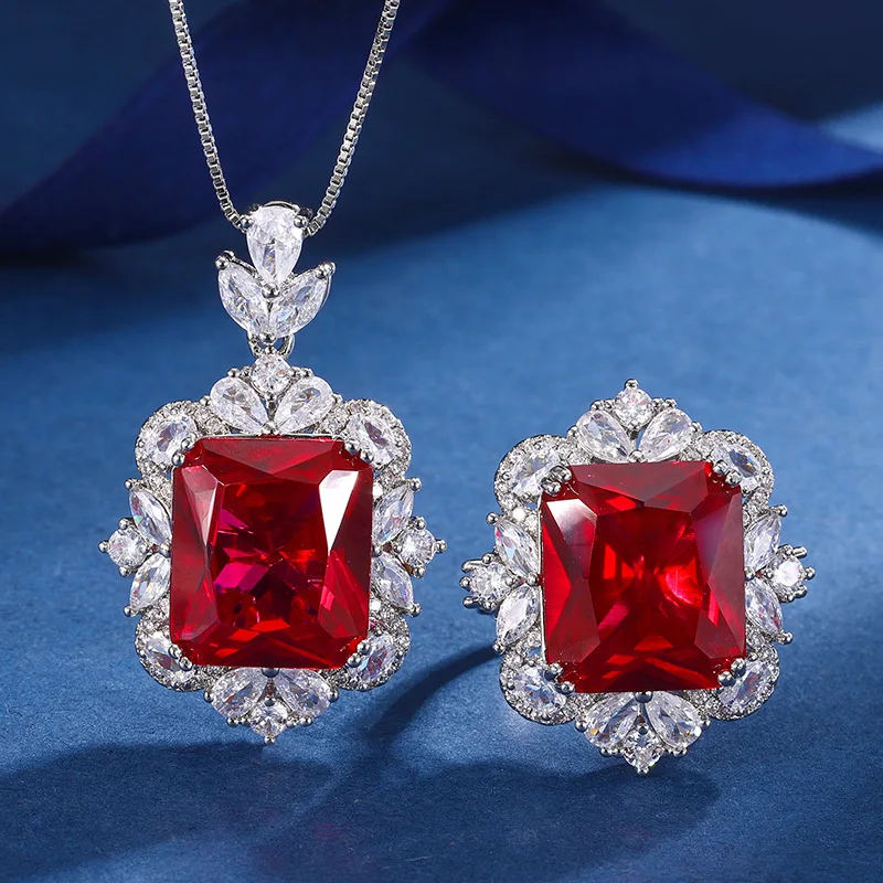 

Bead Copper Base Plated with Genuine Red Corundum Women's Set Elegant Style Full Luxury Inlay14*16