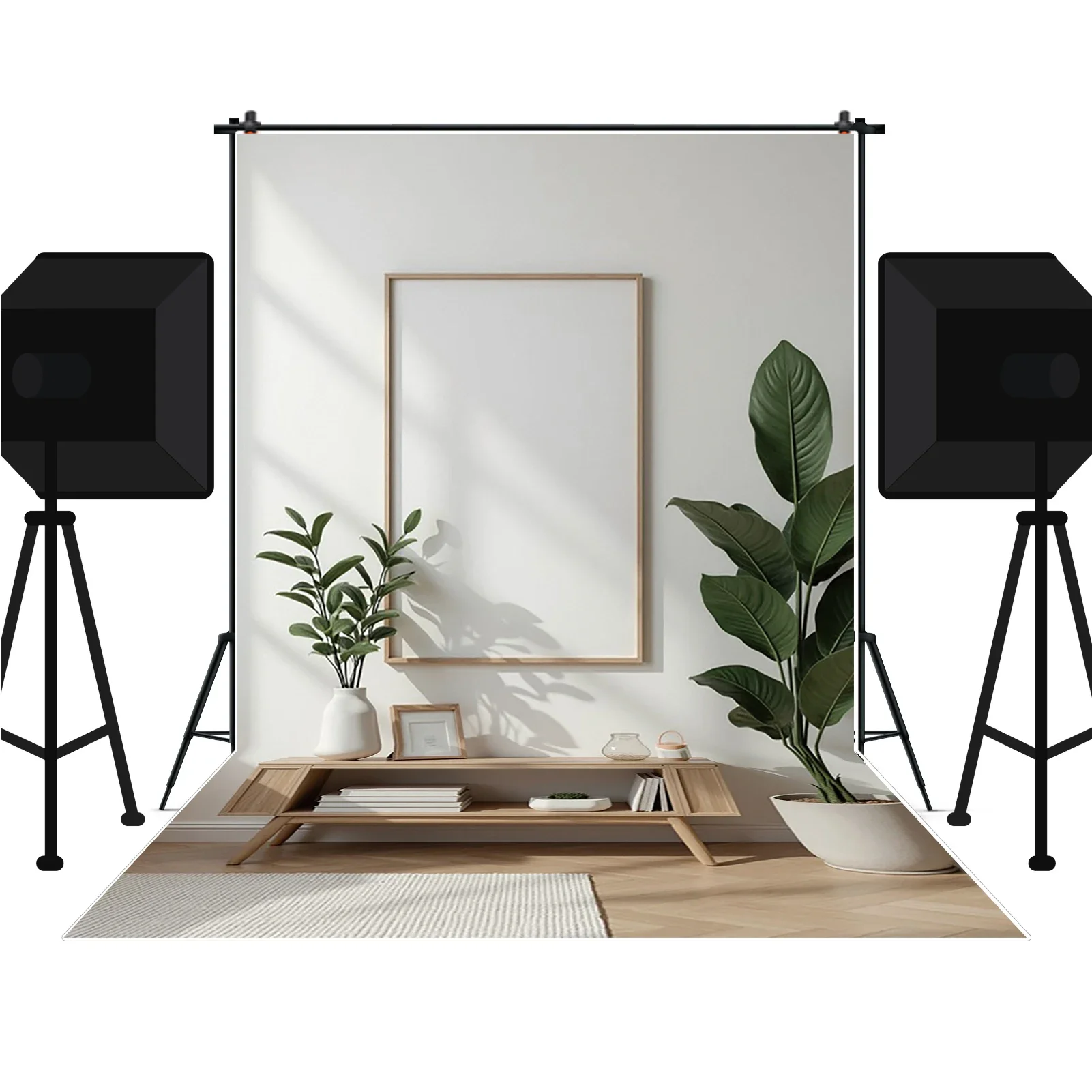 ดวงจันทร์. QG Arch Wall Cabinet ห้องนั่งเล่นพื้นหลังการถ่ายภาพภาพวาดพืชสีเขียวโซฟาฉากหลังตกแต่งบ้านวอลล์เปเปอร์