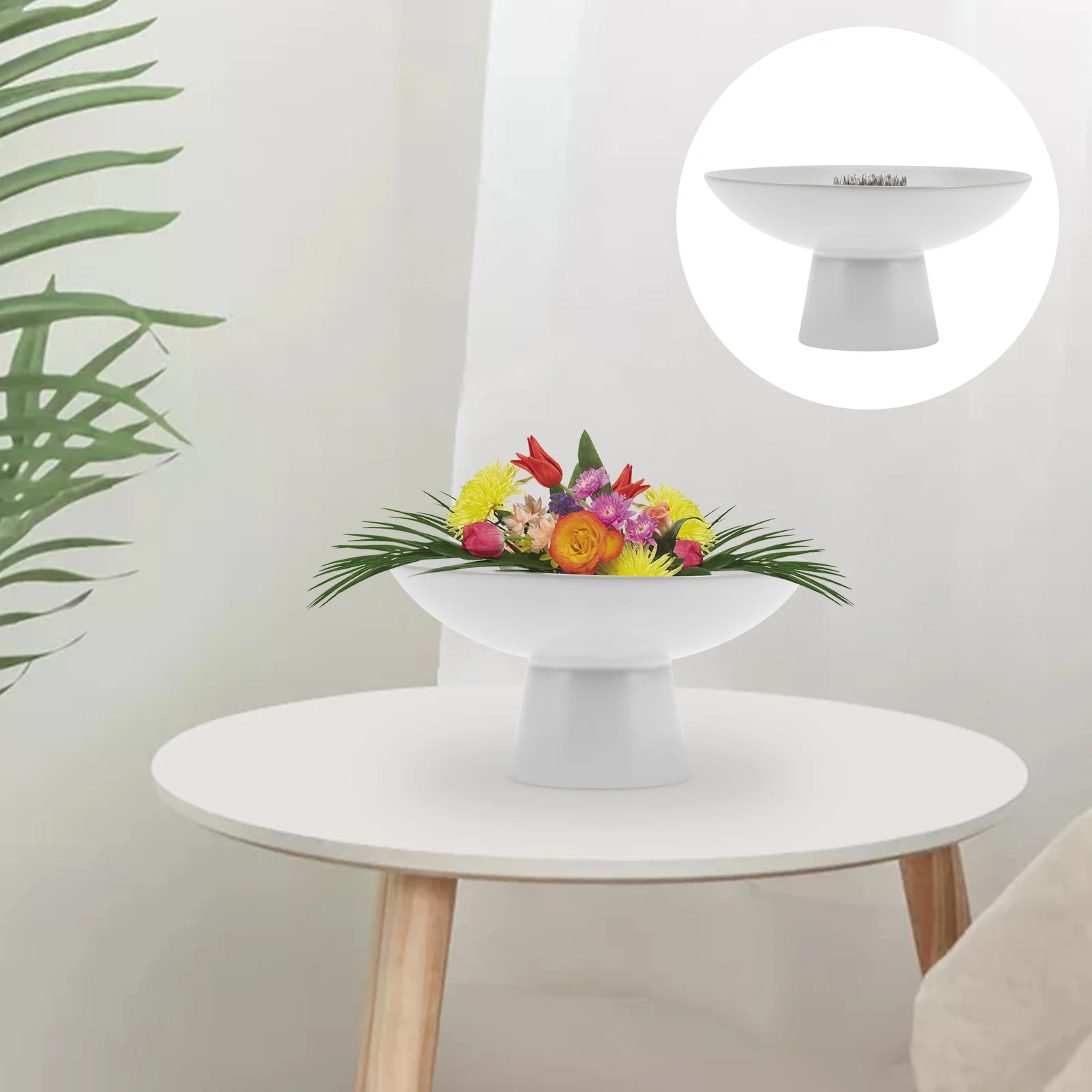 

1Set High Footed Flower Vessel Simple Artistic Design Long Lasting Ceramic Stainless Steel Exquisite Flower Vase Desk Office