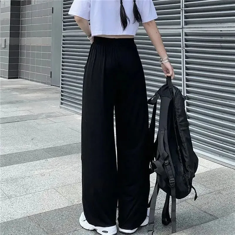 2024 Summer Women's New Comfortable Casual Hollow Wide Leg Pants Loose High Waist Straight Leg Pants Hip Hop Style Pants