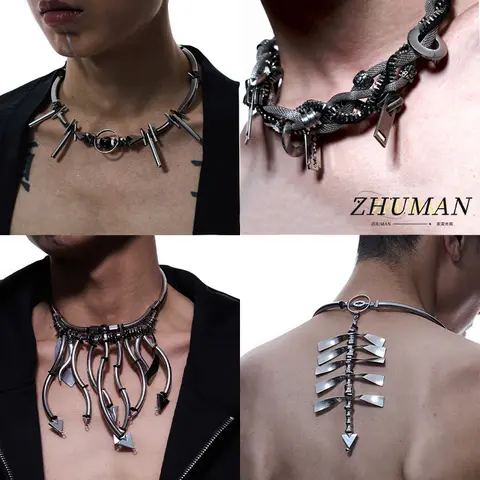ZHUHE Heavy Necklace Collection Cyberpunk Style For Men And Women Jewelry Accessories Party Gifts