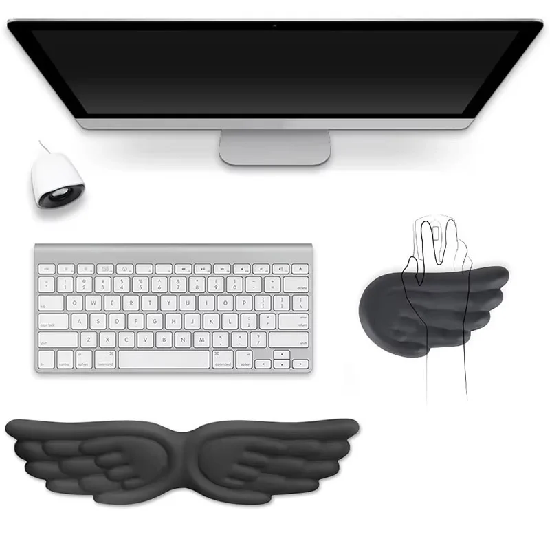 Angel Wings Shaped Keyboard Mouse Pad Memory Foam Superfine Fibre Non-Slip Wrist Rest Pad Ergonomic For Office Gaming PC Laptops