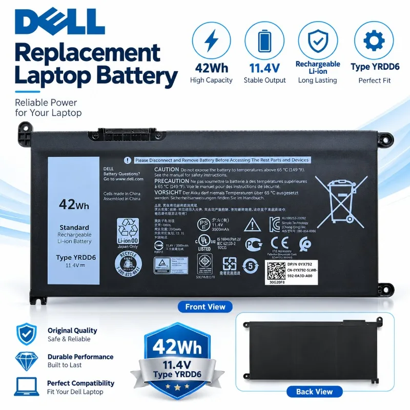 YRDD6 Internal NotebookBattery 42Wh11.4V Replacement Lithium Battery for Dell Inspiron 5480 5482 5485 5584 5488 5493 5590 Laptop