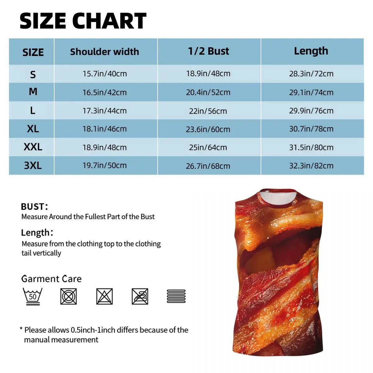 Crispy Bacon Texture Meat Lovers Men Printed Sleeveless T-shirt Casual Hip Hop Street Style Beach Holiday Tank Tops