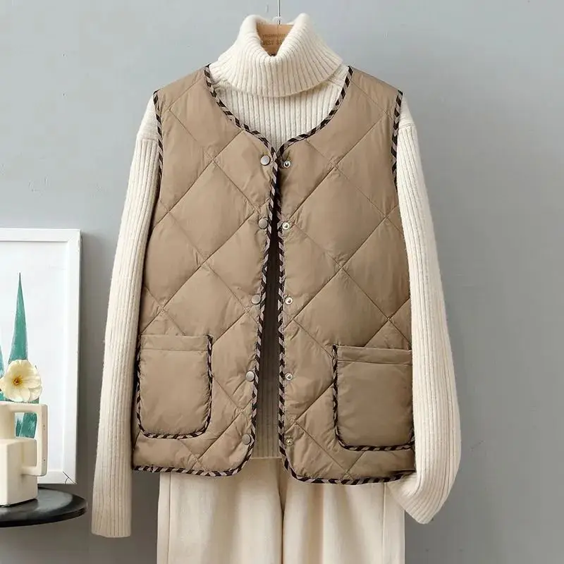 Autumn Winter Sleeveless Warm Down Cotton Padded Coats Simple Vintage Outerwear Waistcoat Casual O Neck Loose Button Vest Jacket