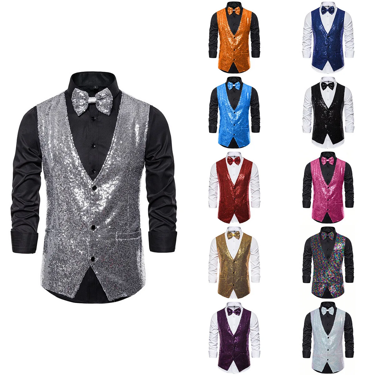 Men's Stage Performance Clothes Small Sequined Vest Photo Studio Photo Host Singer Emcee Vest
