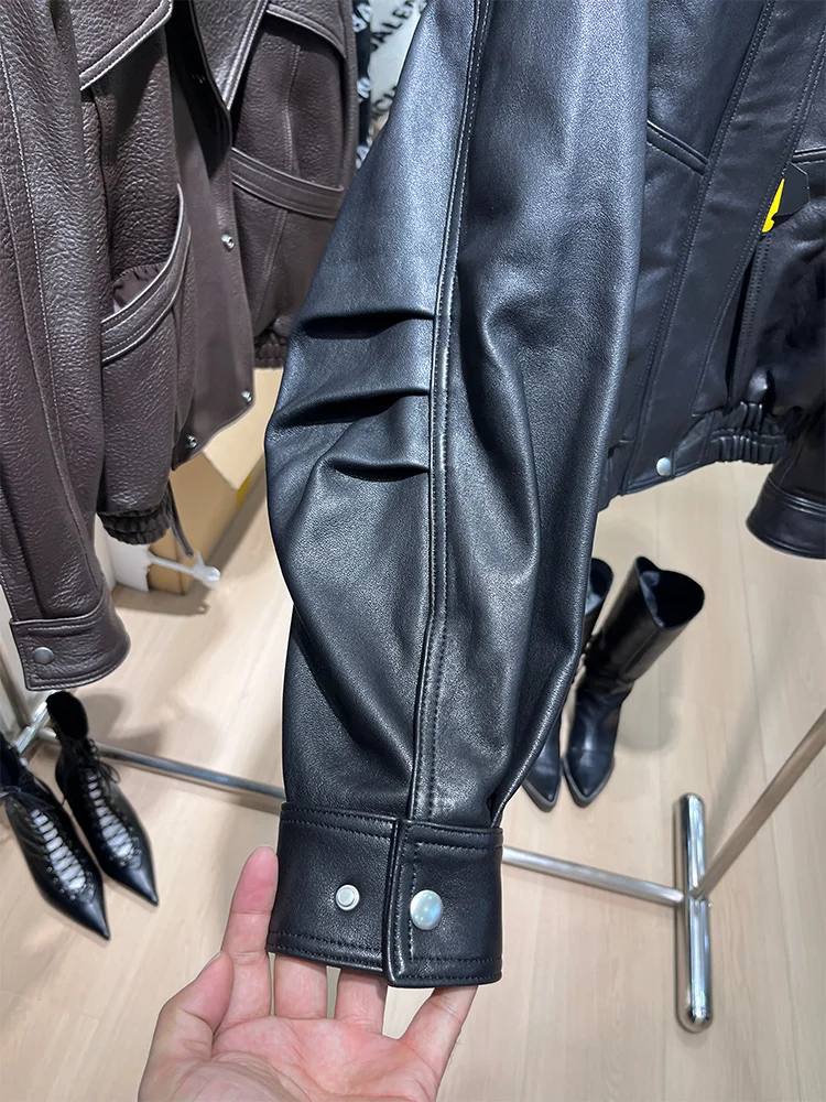 سترة نسائية غير رسمية على الموضة من جلد الغنم الطبيعي الحقيقي ملابس خروج نسائية سترة جلدية خارجية #3