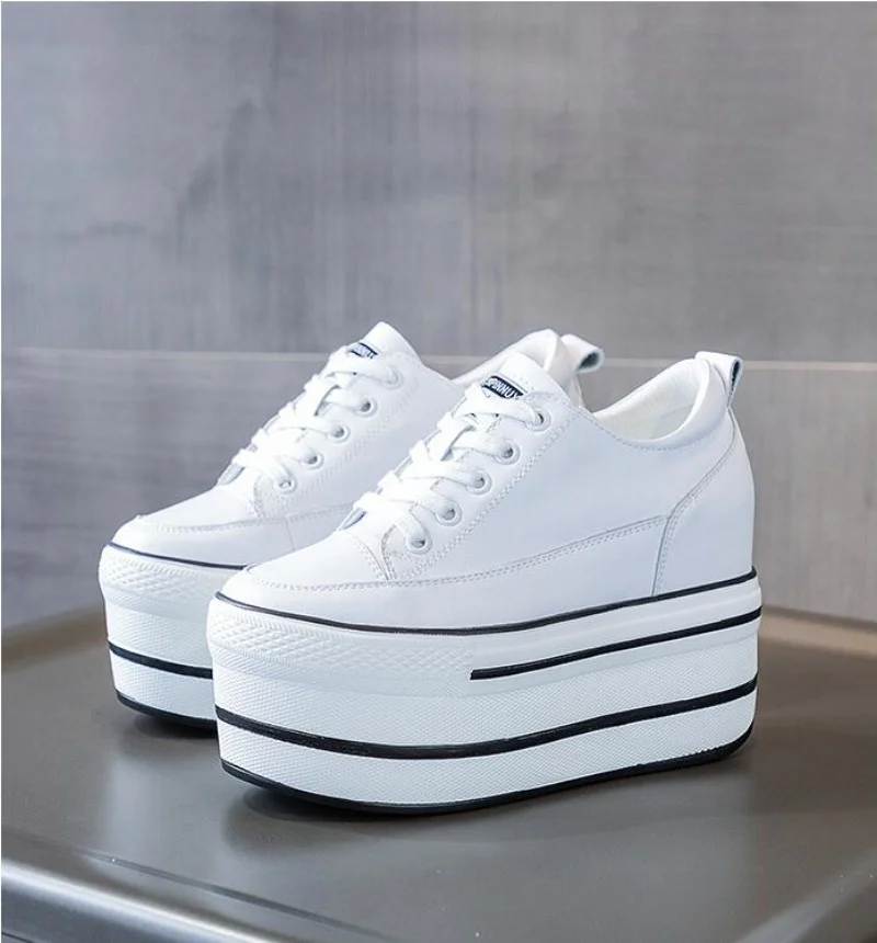 

Осенняя женская повседневная обувь на платформе и толстом каблуке 10,5 см, повседневная обувь из натуральной кожи, мягкая качественная повседневная обувь, кроссовки белого, черного цвета