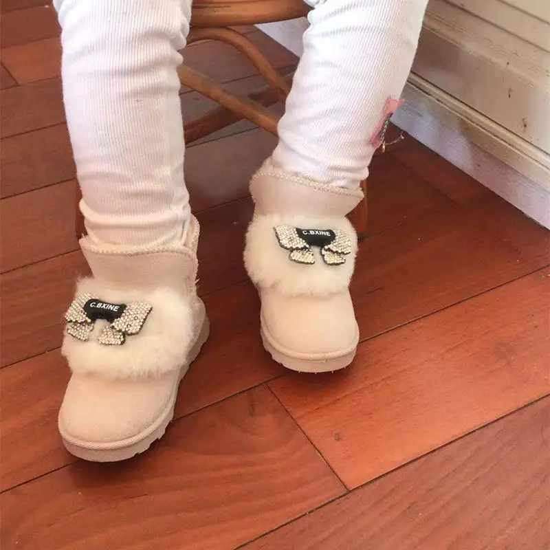 

Winter Boots for Girls 2026 Faux Fur Lined Snow Boots with Bow Sequins Kids Winter Footwear Warmth