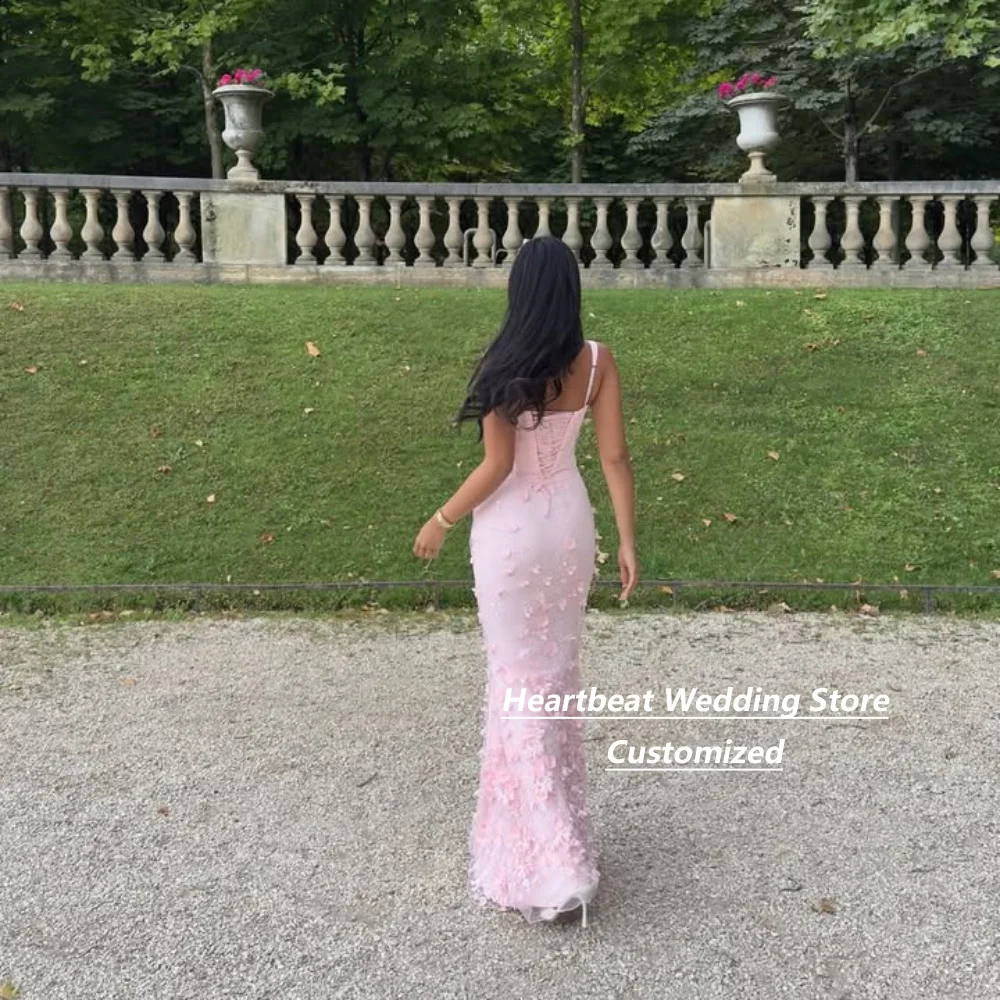 Customized Pink 3D Floral Applique Mother Of The Bride Gown Square Neck Mermaid Lace‑Up Back Floor Length Formal Evening Dress