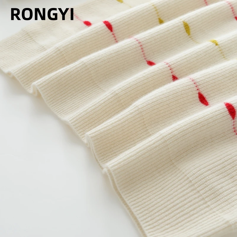 RONGYI 100% Goat Cashmere Sweater Women\'s 12-Pin O-Neck 3-Color Drum Wave Inlay Pullover Knitted Casual Autumn And Winter Top