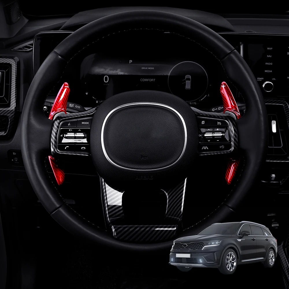 

2 pcs Steering Wheel Shift Paddle For Tuning Kia Sorento MQ4 2021-2026 Real Carbon Fiber Red Black Steering Shifter Extension