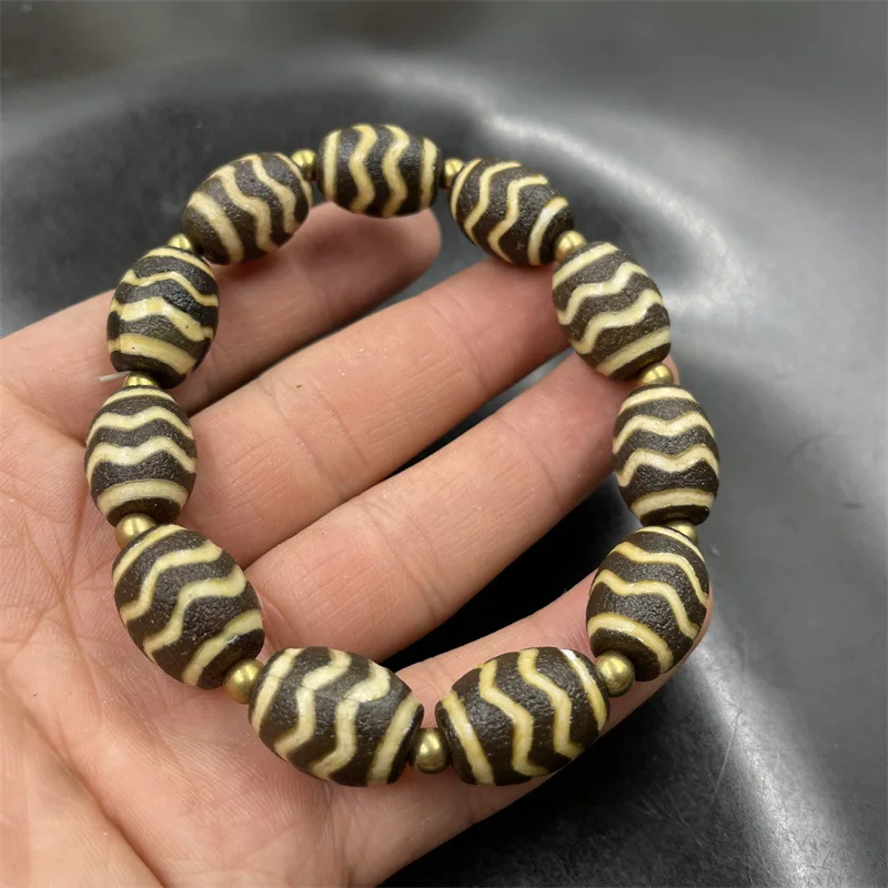 Tibetan-Style Coated Water Ripple Dzi Bracelet Tibet Old Agate