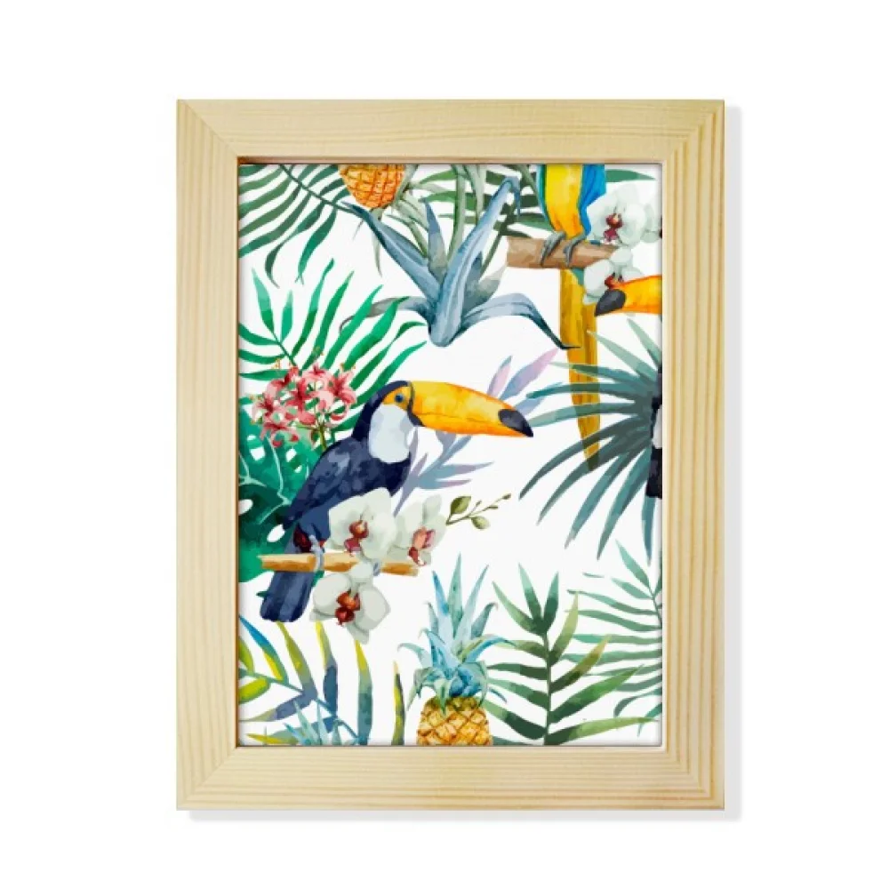 Watercolor Toucan Shrub Pineapple Parrot Desktop Adorn Photo Frame Display Art Painting Wooden