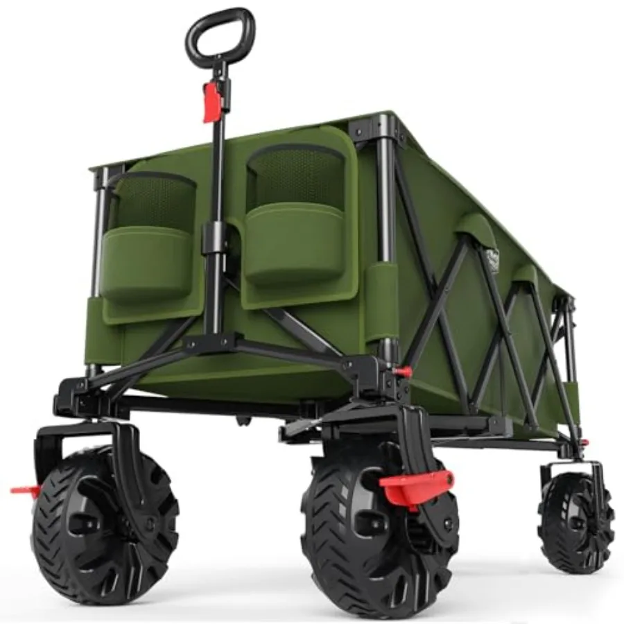 

51.2'' Extended Collapsible Wagon Cart with Brakes and Cargo Net Heavy Duty Foldable Utility Wagon with Adjustable Handle 400L