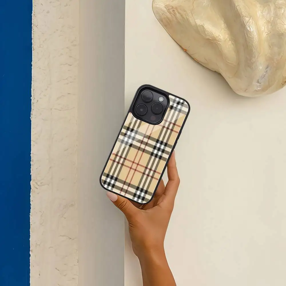 Brown Cloth Pattern Phone Case Fashion Ins Phone Case For IPhone 16 15 14 13 12 11 Pro Max Glossy HD Hard PC Cover Cute Anime - náhled 5