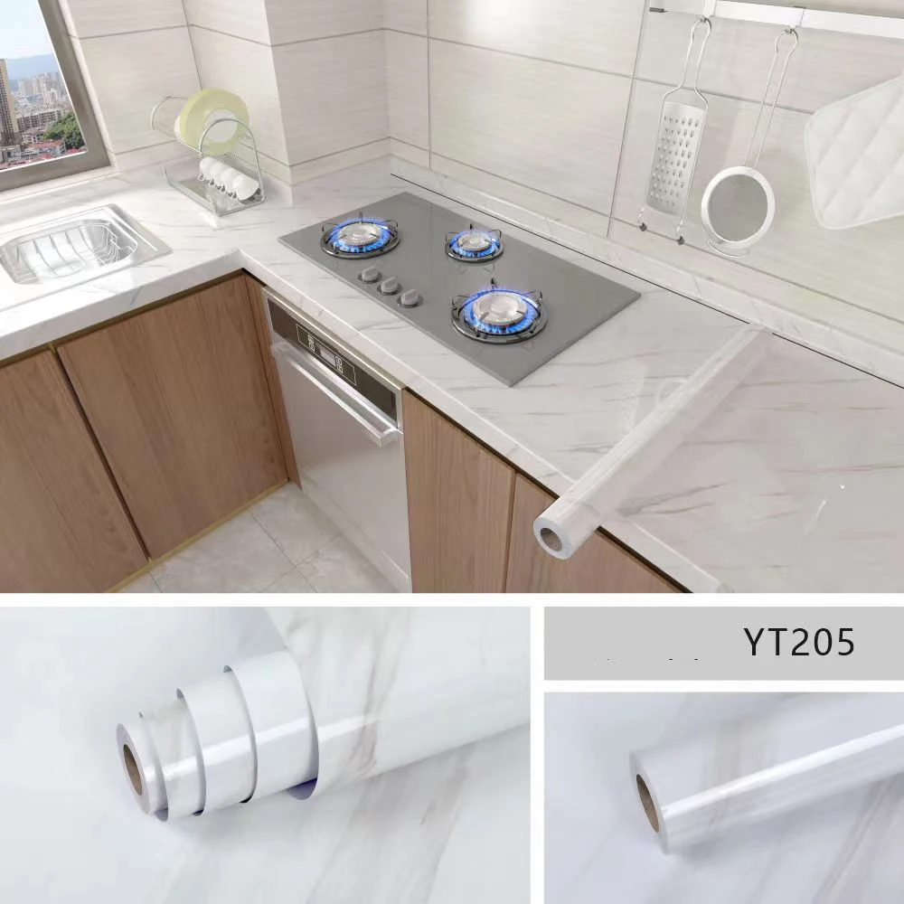 Vinyl Marble Wallpaper Modern Kitchen Oil Proof Waterproof Self Adhesive Fire Prevention Wall Sticker For Ambry Furniture Decor