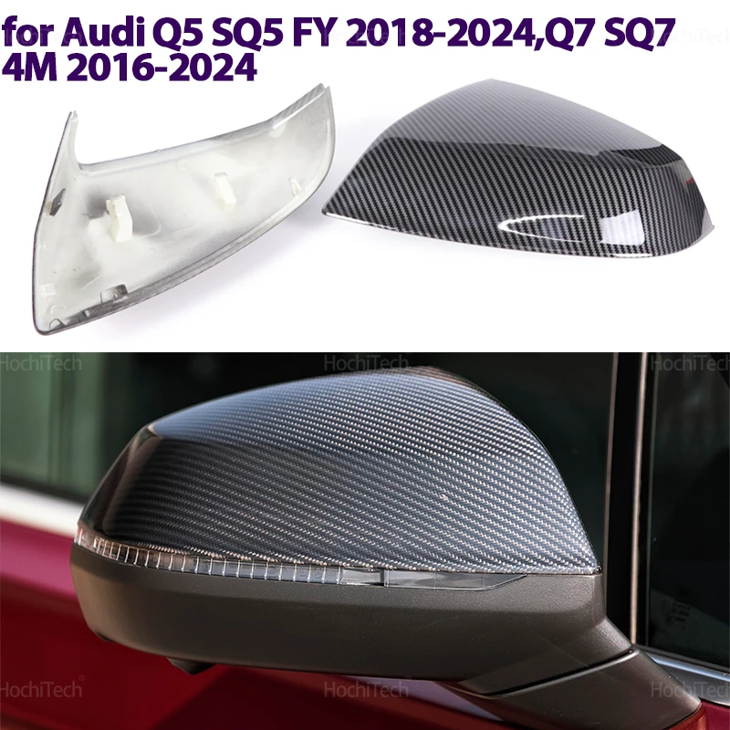 

Glossy Black Carbon Pattern Rearview Exterior Side Mirror Caps for Audi Q5 SQ5 FY 2018-2024, Q7 SQ7 4M 2016-2024