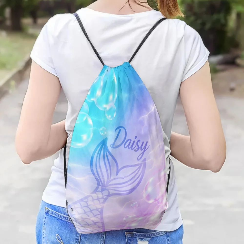 Personalized Custom Drawstring Backpack Name Text Sports Gym Bag Lightweight Travel Storage Shoulder Bag Gift for Birthday Holid
