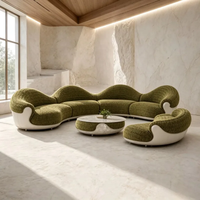 Textured fabric curved combination sofa with separate seat suitable for modern living room