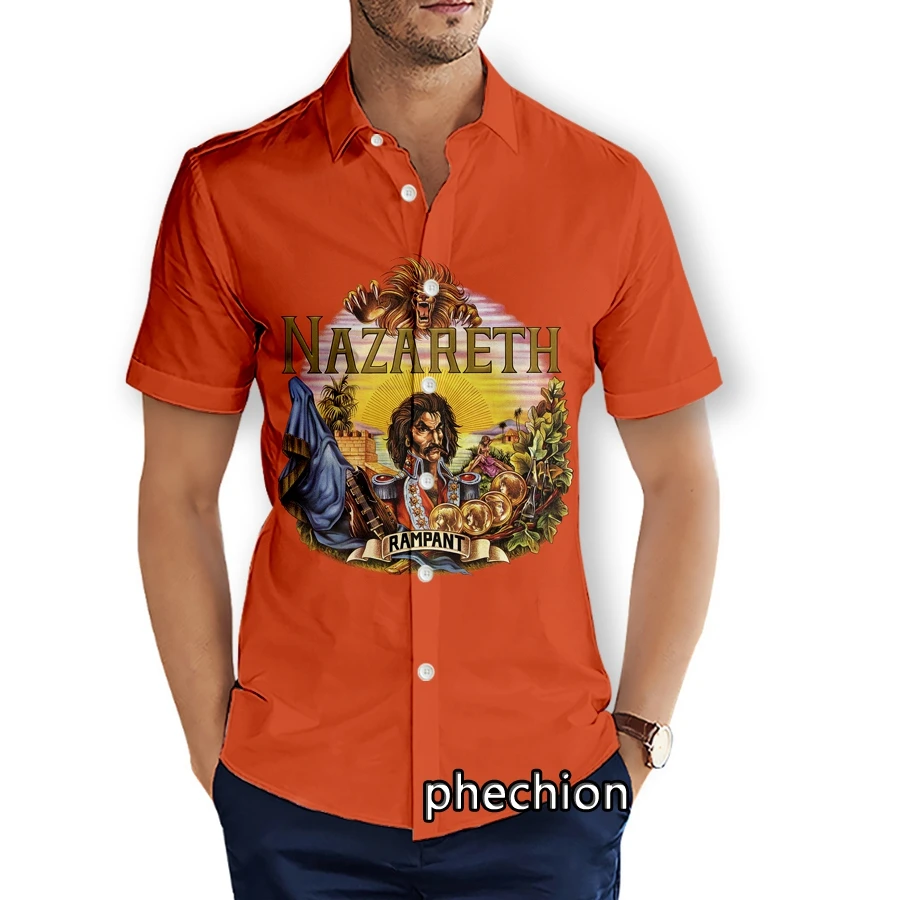 phechion Mens Short Sleeve Beach Shirts Nazareth Band 3D Print Casual Shirts Fashion Streetwear Men Tops X243