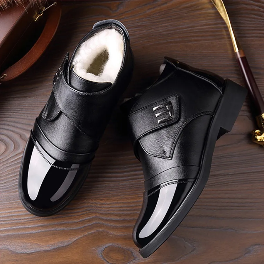 Men's Winter Warm-Lined Chelsea Ankle Boots, Slip-On Round Toe Dress Casual Shoes for Commute and Weddings