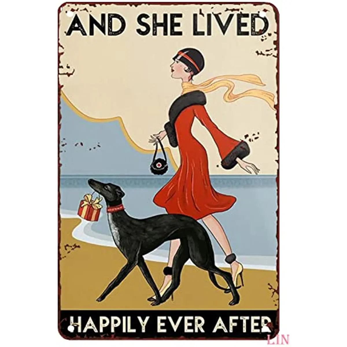 Outdoor Gift for Whippet Lovers And She Lived Happily Ever After Coffee Shop Wall Art Dog Decor Poster Tin Sign Metal