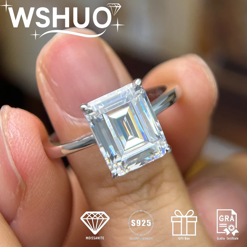 

4CT Emerald Cut Moissanite Ring for Women D Color VVS1 Solitaire Diamond Proposal Wedding Ring 100% 925 Silver Fine Jewelry GRA