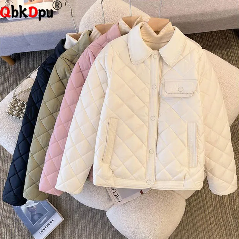 Winter Warm Thicken Solid Jackets Tops Women Casual Lapel Neck Zipper Single Breasted Abrigos Korean Cotton Padded Lined Coats