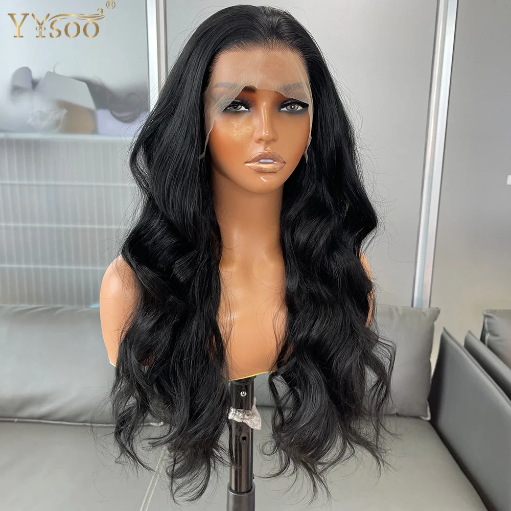 Women's 13x6 Long Black Wavy Futura Synthetic Lace Front Wig 6 inch Deep Part Glueless Half Hand Tied Wig High Temperature Wig