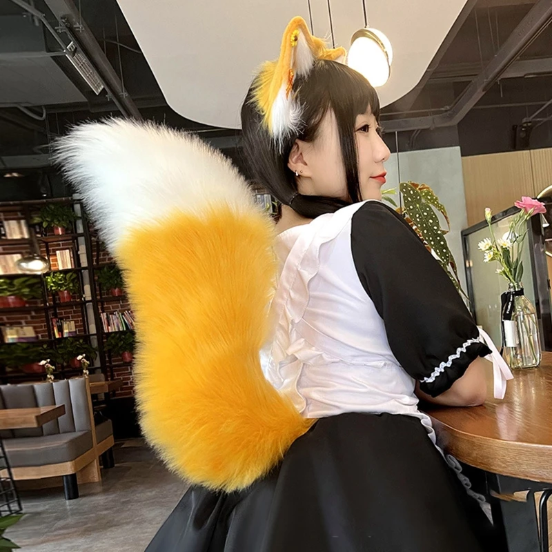 Fox Ears and Tail Set,Furry Cat Ears Headband with Tail,Kitten Anime Fox Ears,Halloween Cosplay Party Fox Costumes