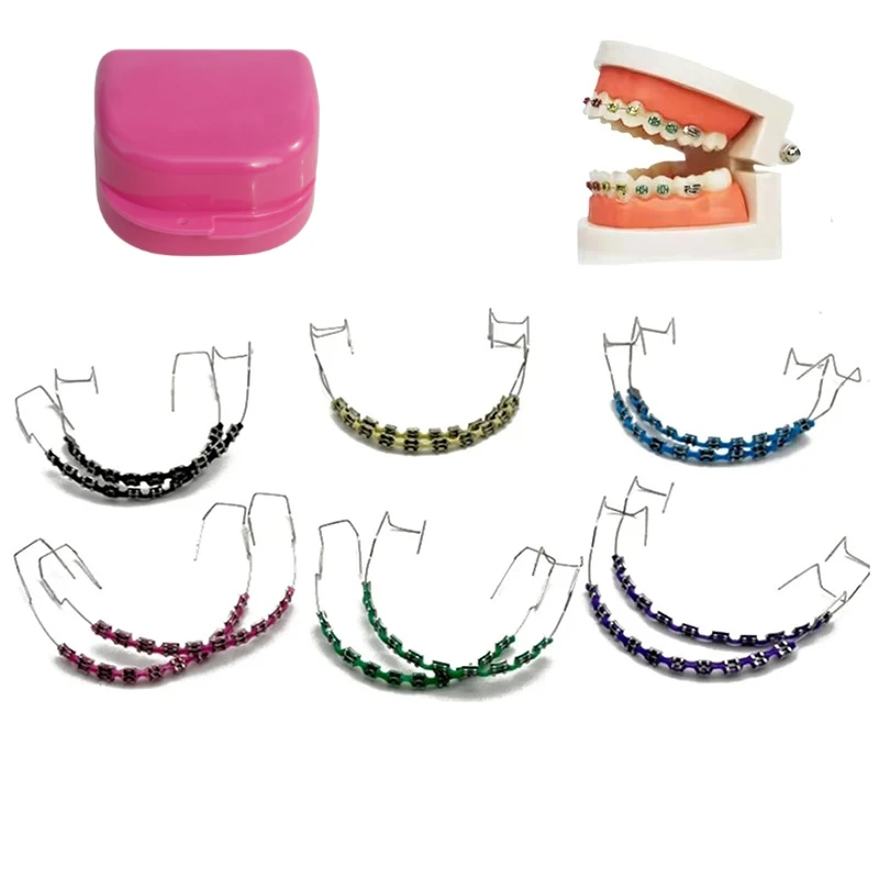 

1 Pair Dental Fake Braces Temporary Tooth Decoration Colorful Metal Bracket Ligature Ties Dental Tool With Hook With Metal Wires