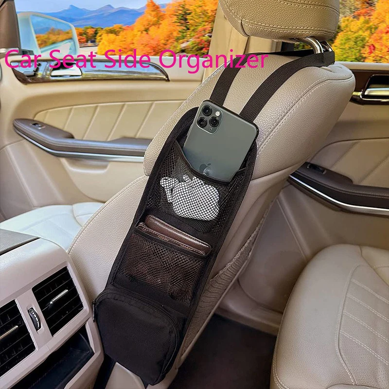 Organizador lateral para asiento de coche, bolsa colgante para almacenamiento de asiento de automóvil, soporte para bebidas con múltiples bolsillos para camión, bolsillo de malla, soporte para teléfono para asiento de coche