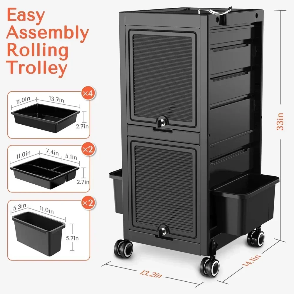 Premium Lockable Salon Trolley Cart with Wheels and 6 Drawers & 2 Bucket, Versatile Salon Cart for Hair Stylist, Salon trolley