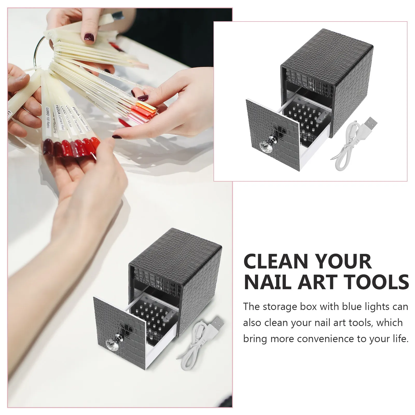

USB Nail Art Drill Bits Cleaning Box Storage Holder Manicure Grinding Drill Organizer Nail Salon DIY Use Female Gift