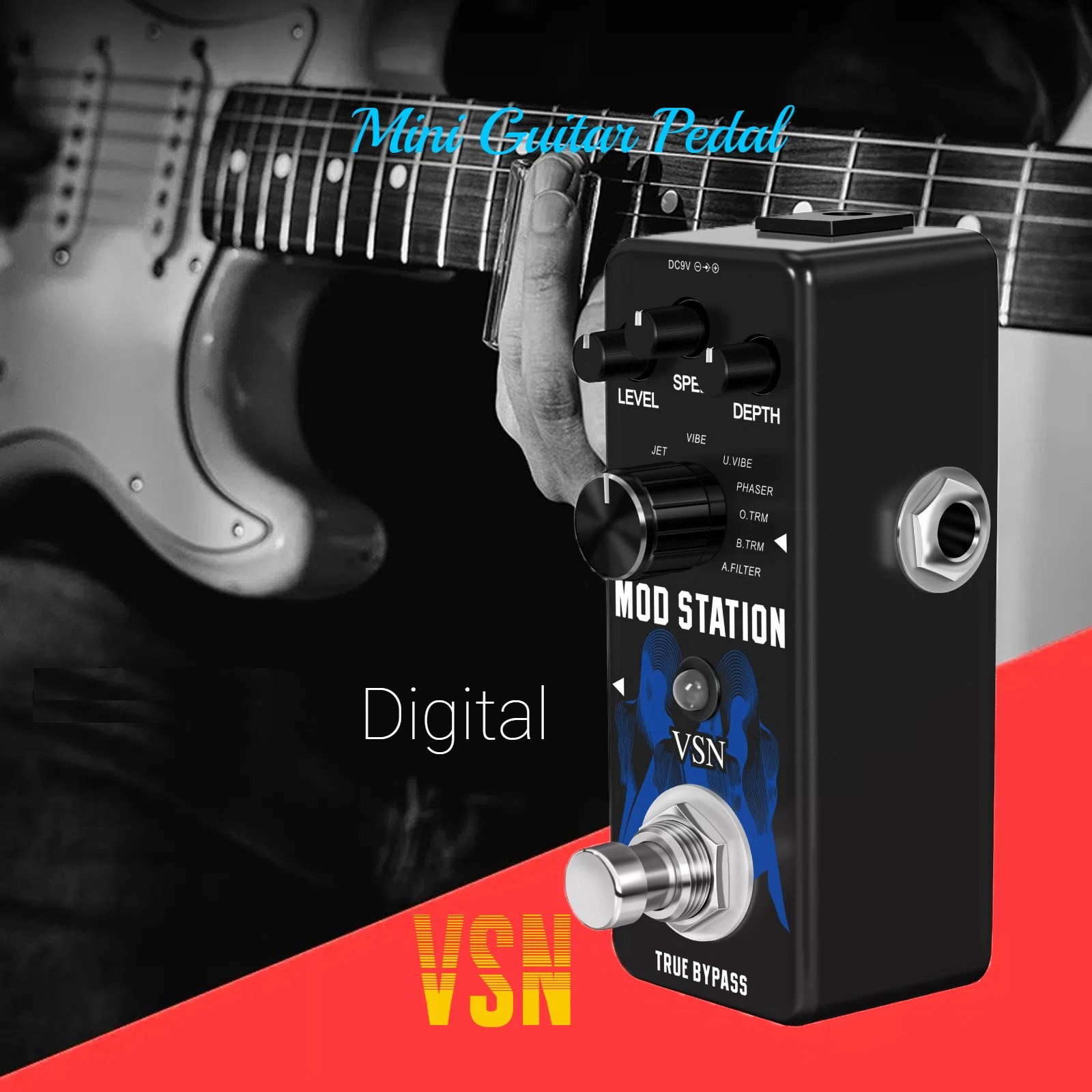 VSN Guitar Modulation Effect Pedal Digital Mod Station Combination Pedals 11 Effects of Phaser,Flanger,Chorus,Tremolo,Vibrato