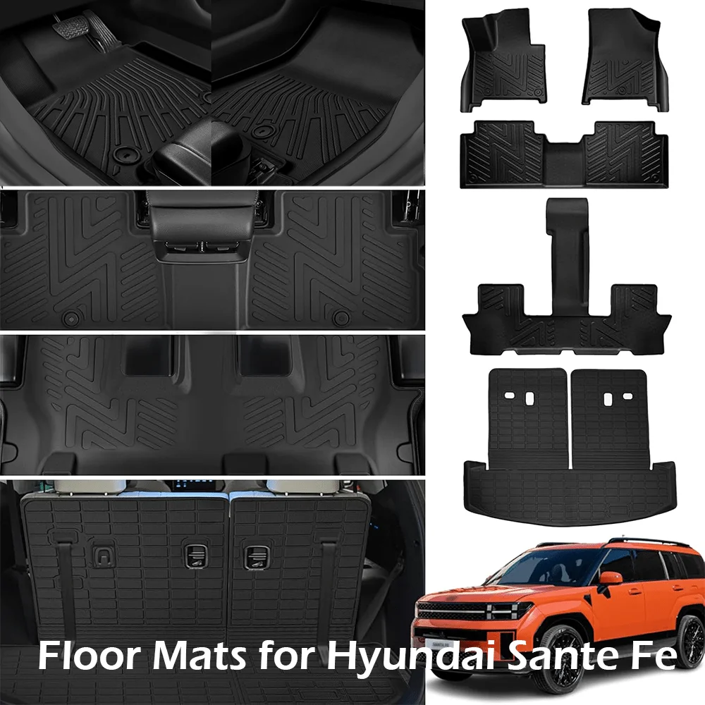 

Floor Mats Fit for 2024 Hyundai Santa Fe 6 & 7 Seats Trunk Mat with Backrest Mat 3rd Row All Season Guard Odorless Anti-Slip