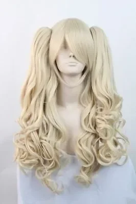 Wholesale Hot Lolita Long Blonde Halloween Cosplay Party Curly Full Wig + 2 Ponytails