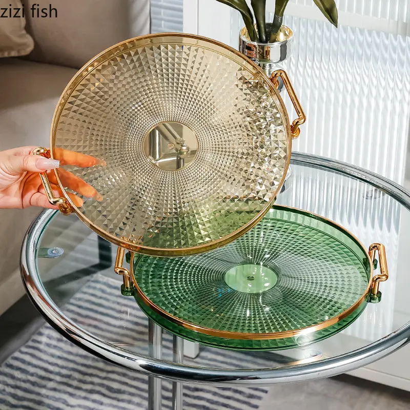 

Round Acrylic Storage Tray Fruit Plate Snack Plate Tea Tray Dried Fruit Bowl Candy Plate Decorative Trays Dish Refreshment Trays