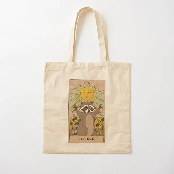 The Sun Raccoons Tarot Cotton  Canvas Bag Shoulder Bag Foldable Travel Reusable Tote Shopper Printed Unisex Fashion Grocery