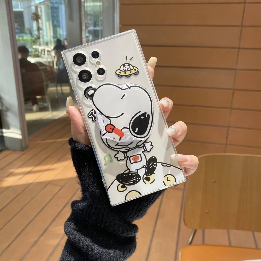 Cute Astronaut Snoopy Magnetic Magsafe Wireless Charge Transparent Phone Case For Samsung Galaxy S26 25 24 23 Ultra Puls Cover view 4