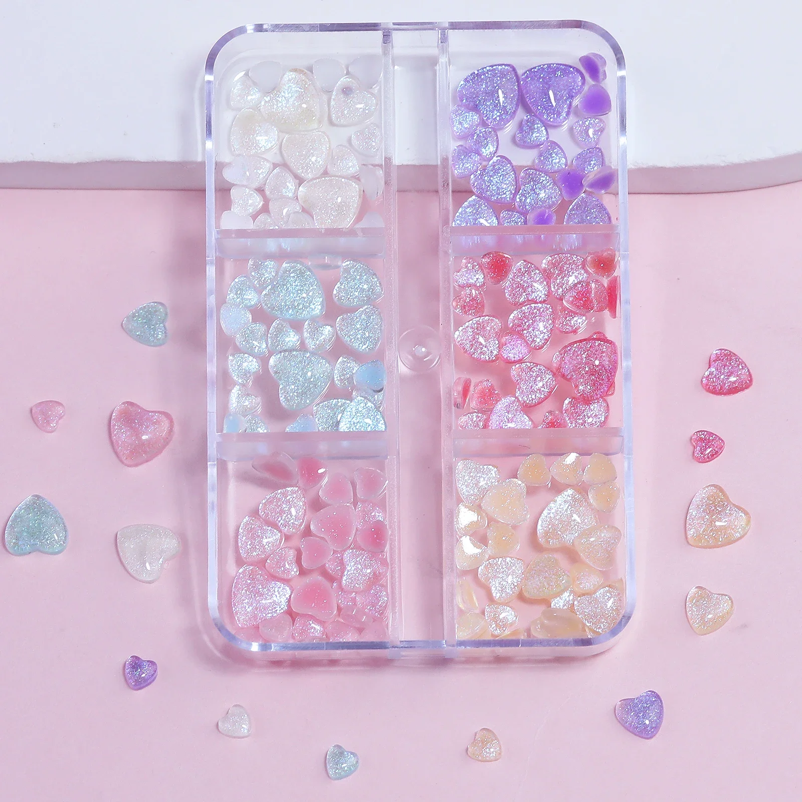 Nails Art Decorations Accessories for Decorative Pink transparent heart Parts Box Kawaii Supplies Professionals Manicure Sets