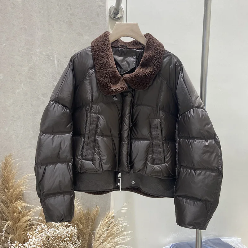 패션 양털 혼방 라펠 칼라 패딩 재킷 여성용 기품 있는 다용도 두꺼운 따뜻한 외투 2025 여성 겨울 코트