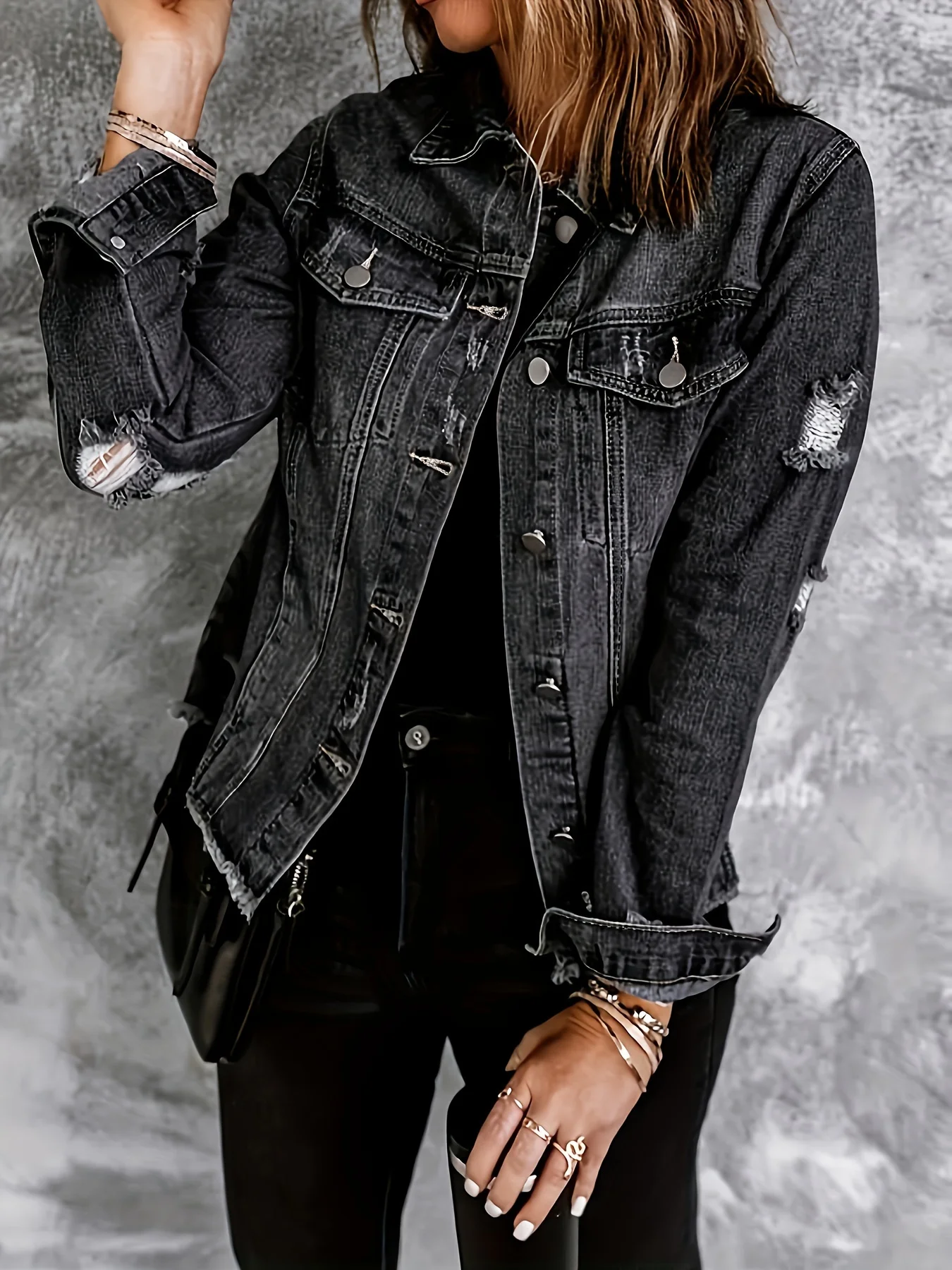 Fashion casual women\'s ripped denim jacket