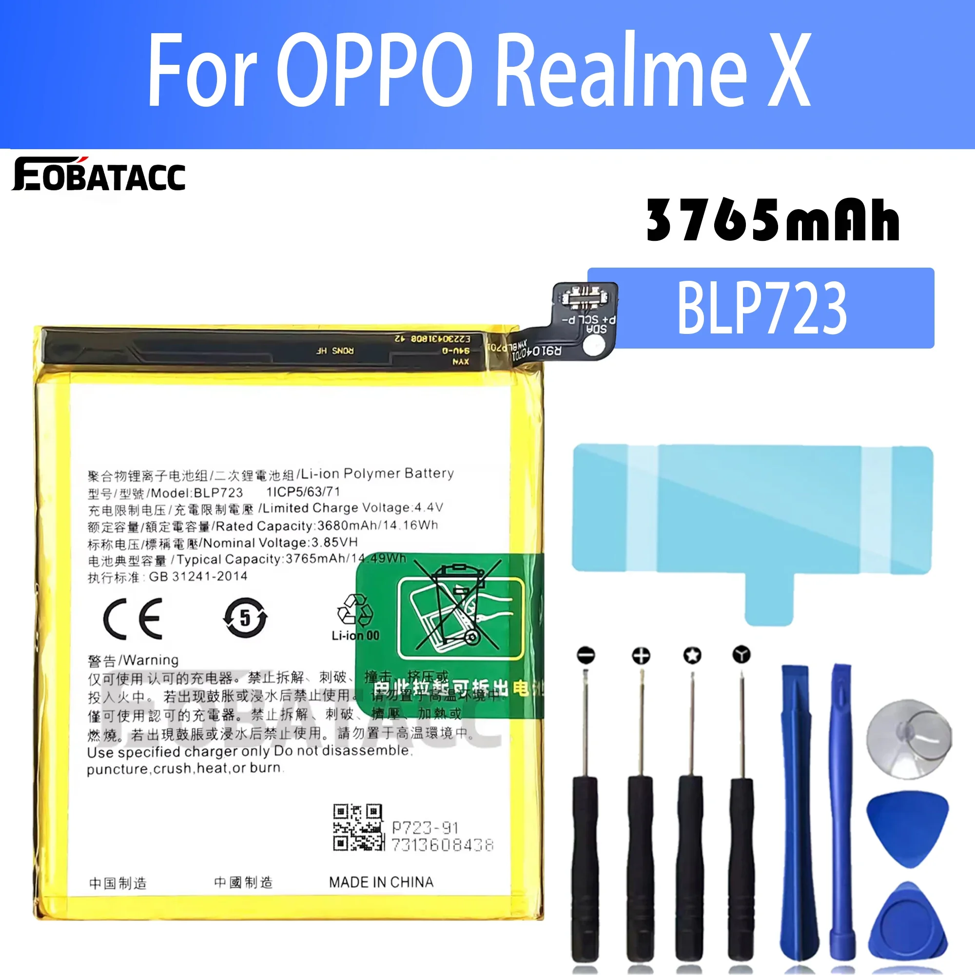 

100% New Original Battery BLP723 For oppo Realme X Battery + Free Tools